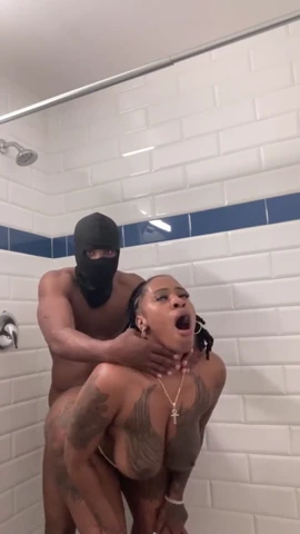 New black stud oils up my booty for a shower pounding! porn video